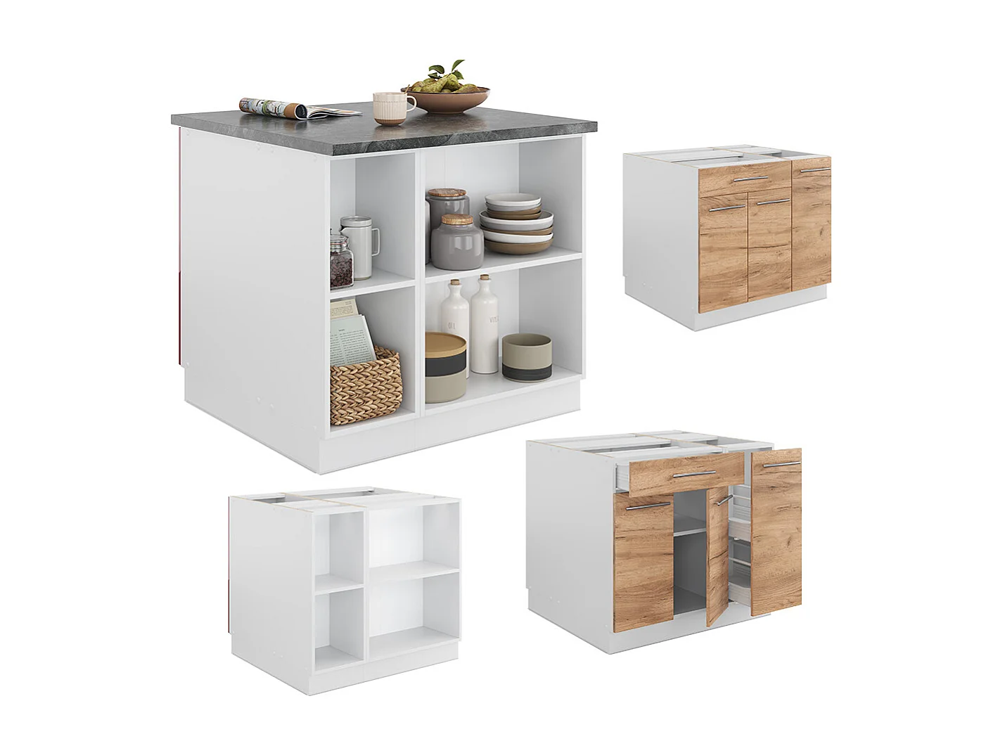 Îlot de cuisine chêne doré/blanc 90x60x82 fame-line