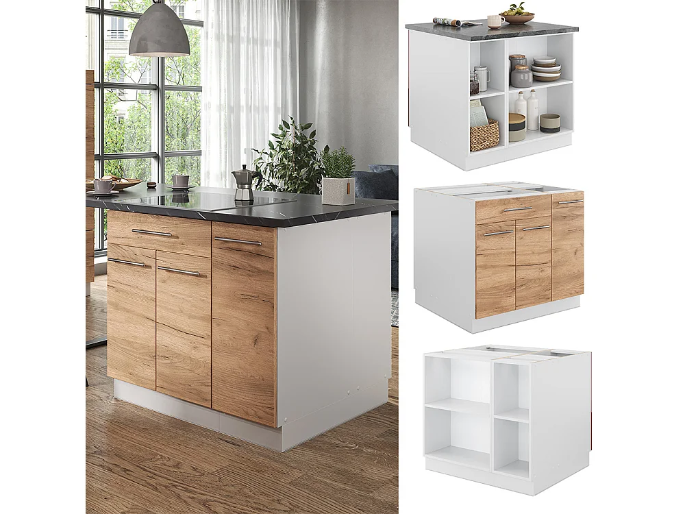 Îlot de cuisine chêne doré/blanc 90x60x82 fame-line