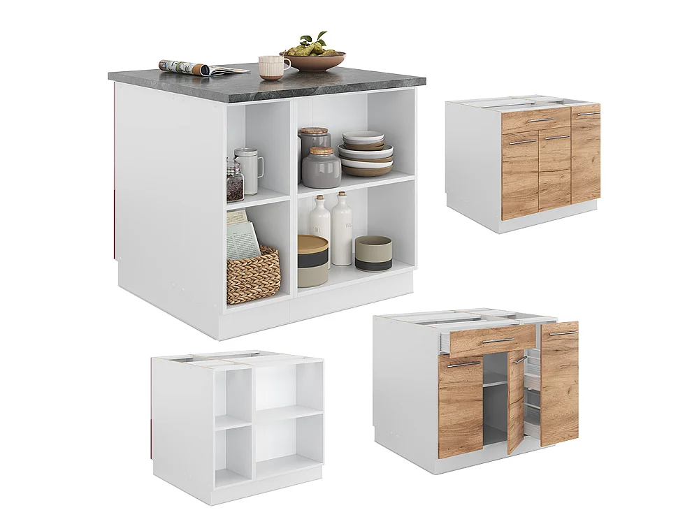Îlot de cuisine chêne doré/blanc 90x60x82 fame-line