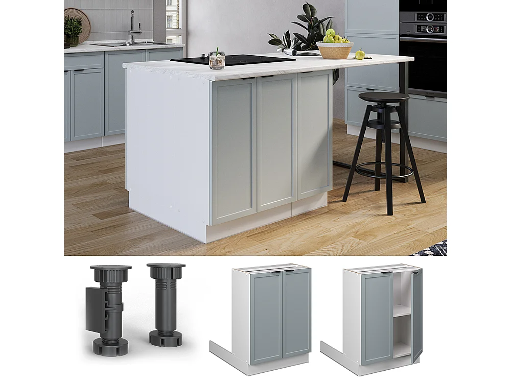 Îlot de cuisine bleu clair-gris 60x30x82 fame-line