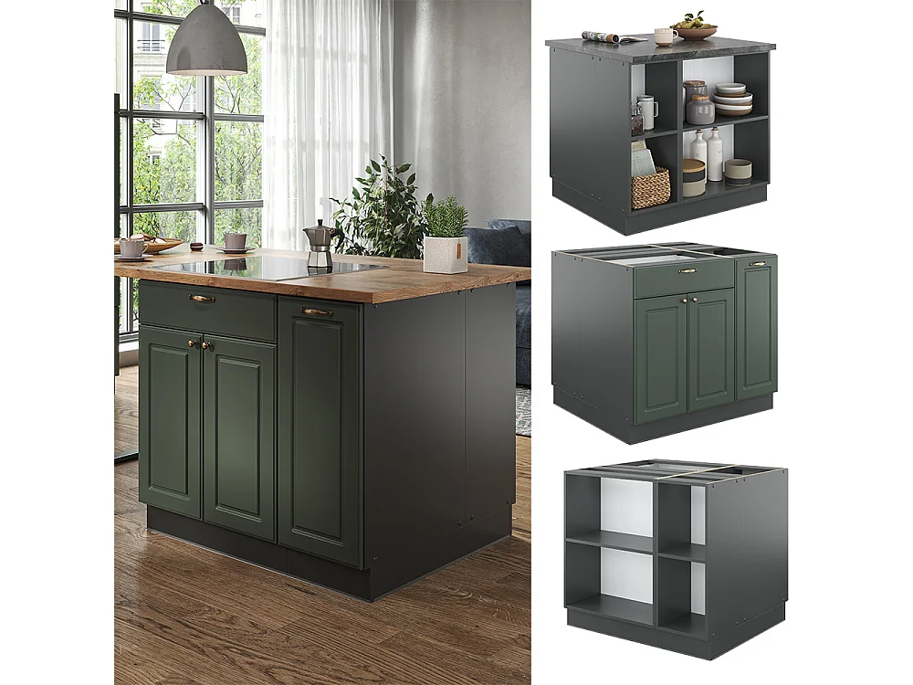 Îlot de cuisine vert et or campagne/anthracite 90x60x82 fame-line