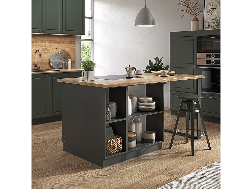 Îlot de cuisine vert et or campagne/anthracite 90x60x82 fame-line