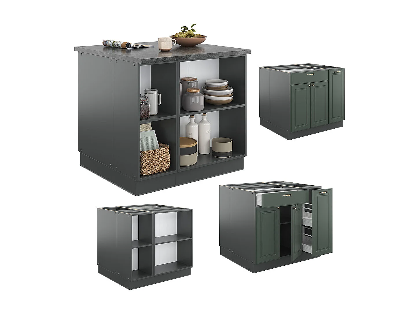 Îlot de cuisine vert et or campagne/anthracite 90x60x82 fame-line