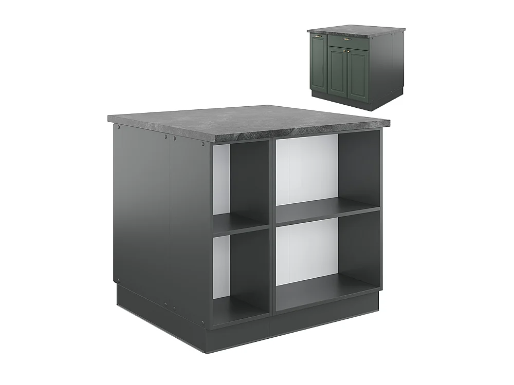 Îlot de cuisine vert et or campagne/anthracite 90x60x82 fame-line