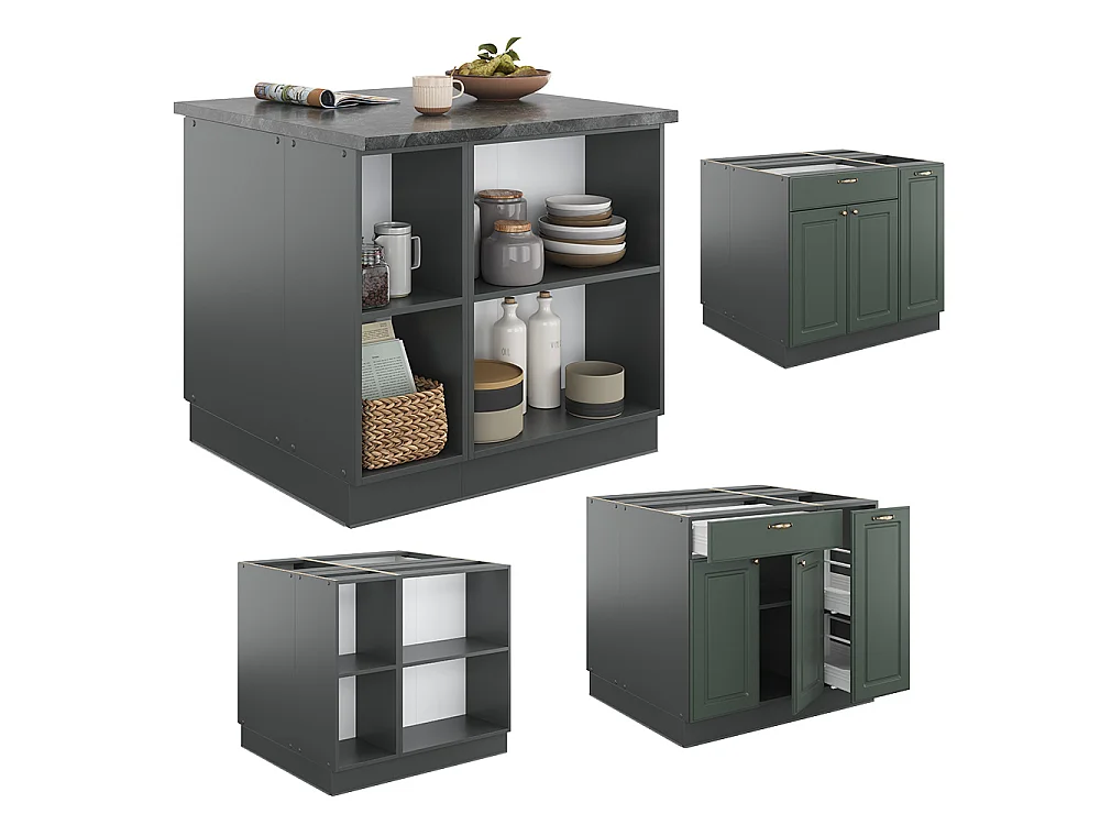 Îlot de cuisine vert et or campagne/anthracite 90x60x82 fame-line