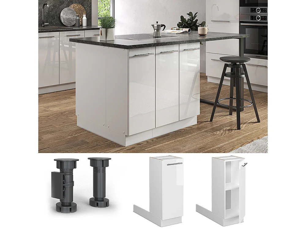 Îlot de cuisine blanc haute brillance 30x70x82 fame-line