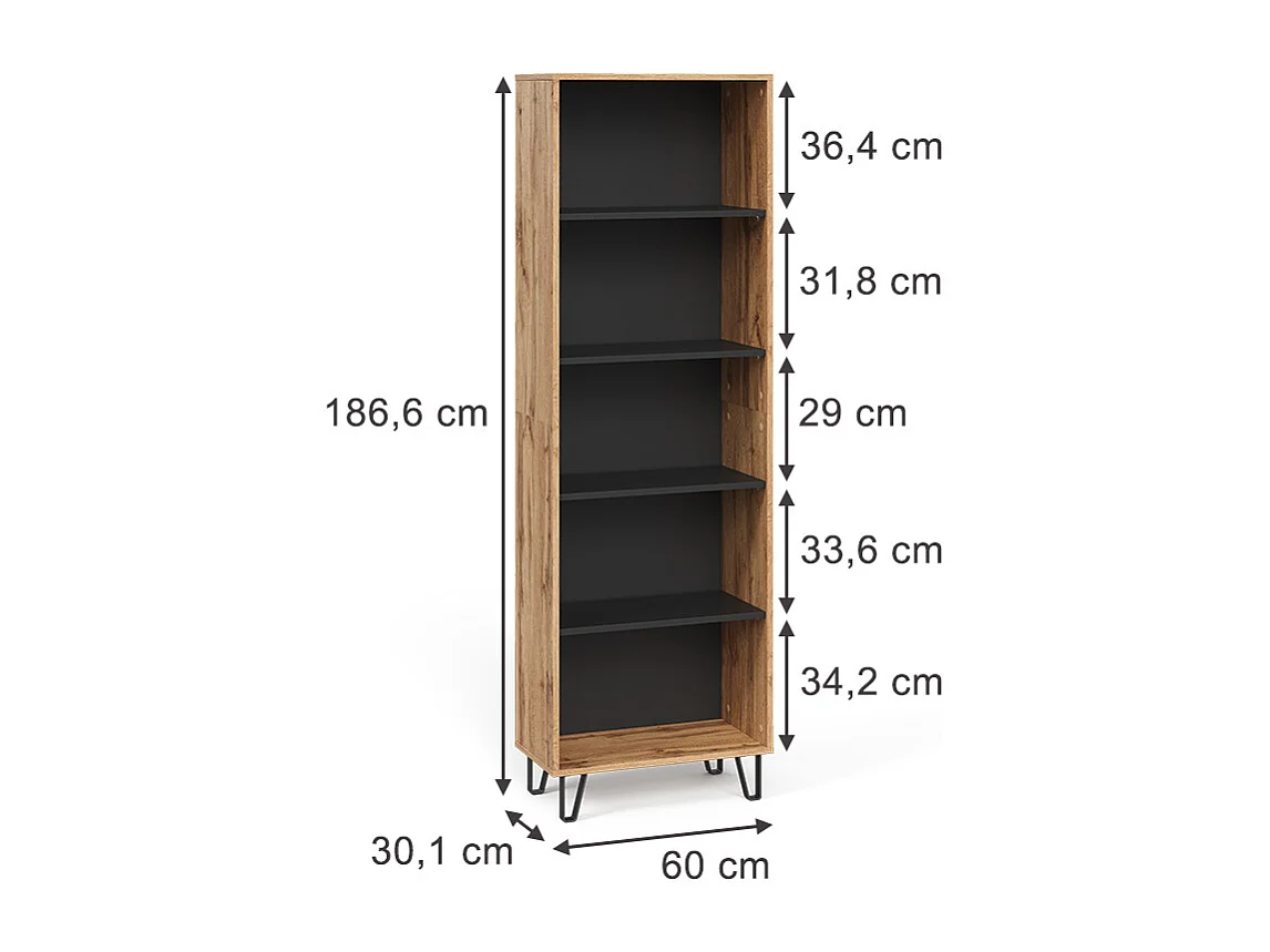 Boekenkast eiken wotan 60x30.1x186.6 amber