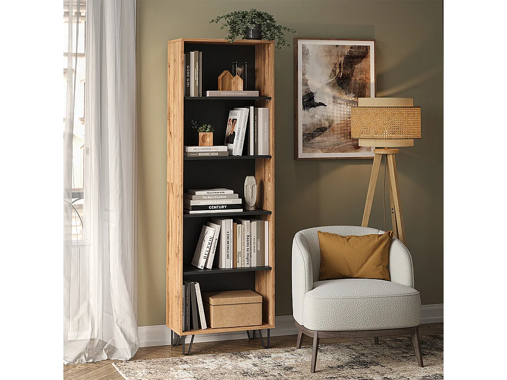 Boekenkast eiken wotan 60x30.1x186.6 amber