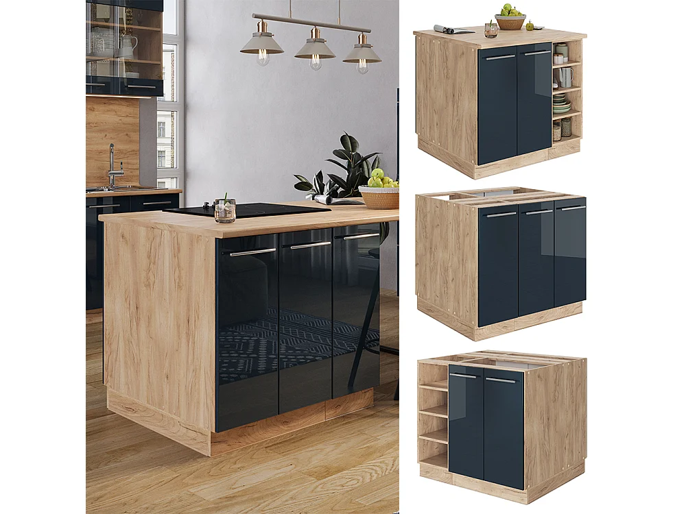 îlot de cuisine bleu foncé brillant 90x60x82 fame-line