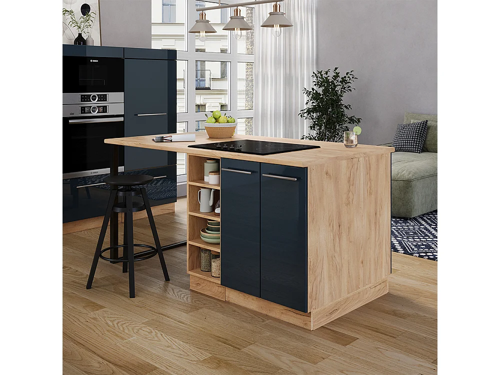 îlot de cuisine bleu foncé brillant 90x60x82 fame-line