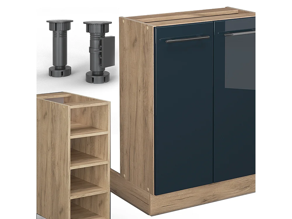 îlot de cuisine bleu foncé brillant 90x60x82 fame-line