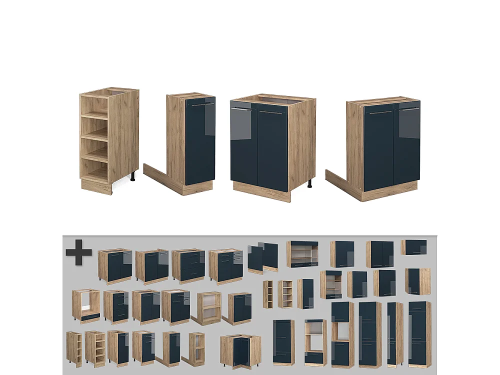 îlot de cuisine bleu foncé brillant 90x60x82 fame-line