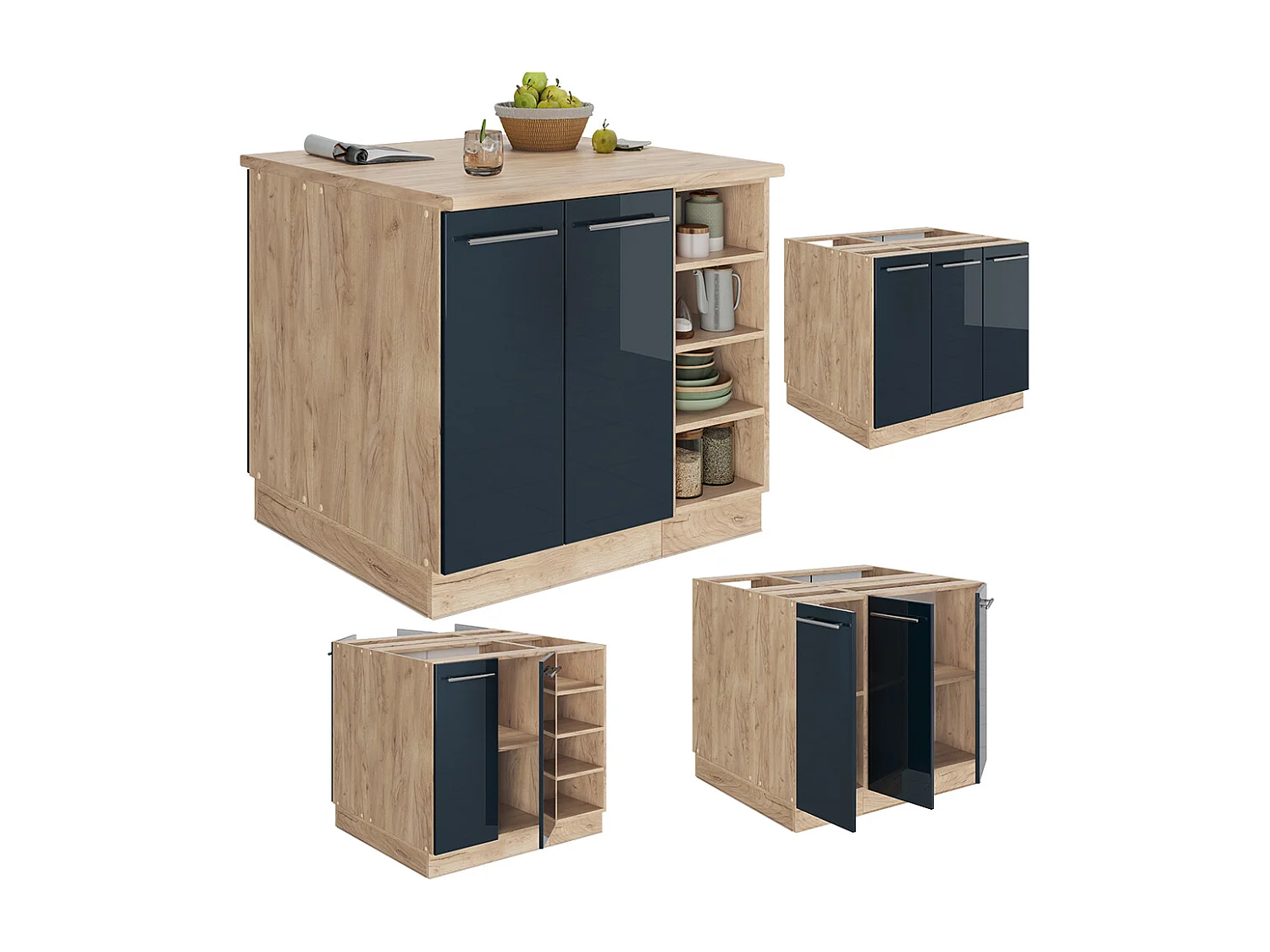 îlot de cuisine bleu foncé brillant 90x60x82 fame-line