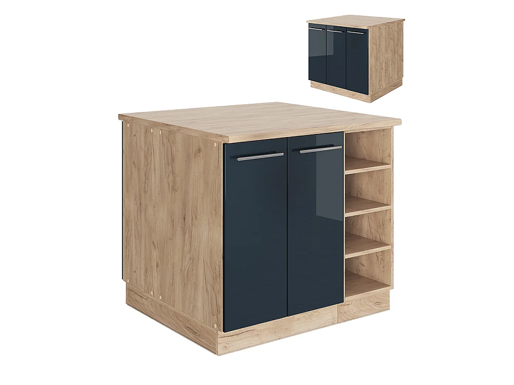 îlot de cuisine bleu foncé brillant 90x60x82 fame-line