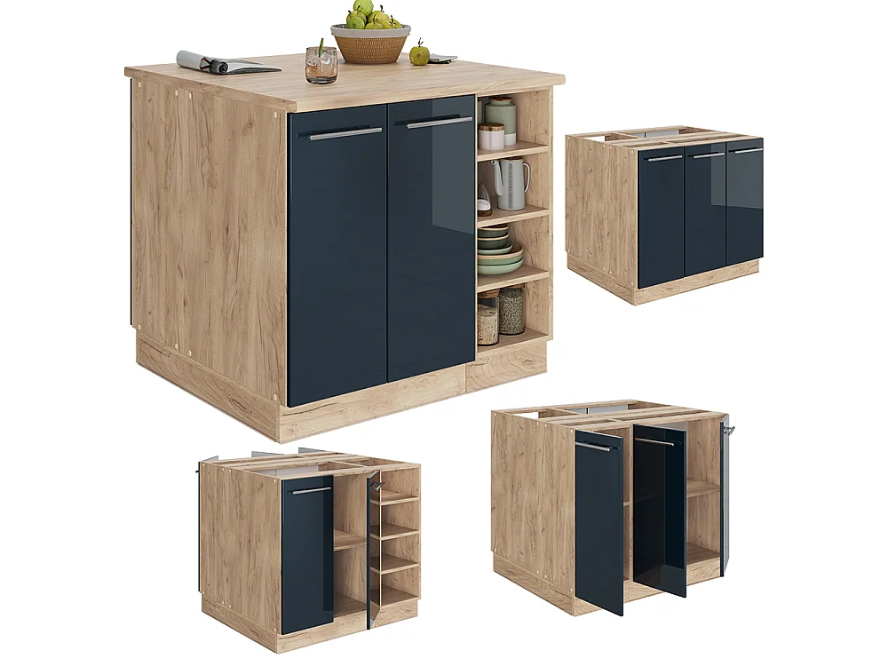 îlot de cuisine bleu foncé brillant 90x60x82 fame-line