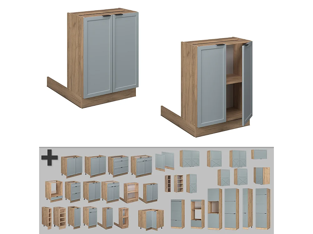Îlot de cuisine bleu clair-gris 60x30x82 fame-line