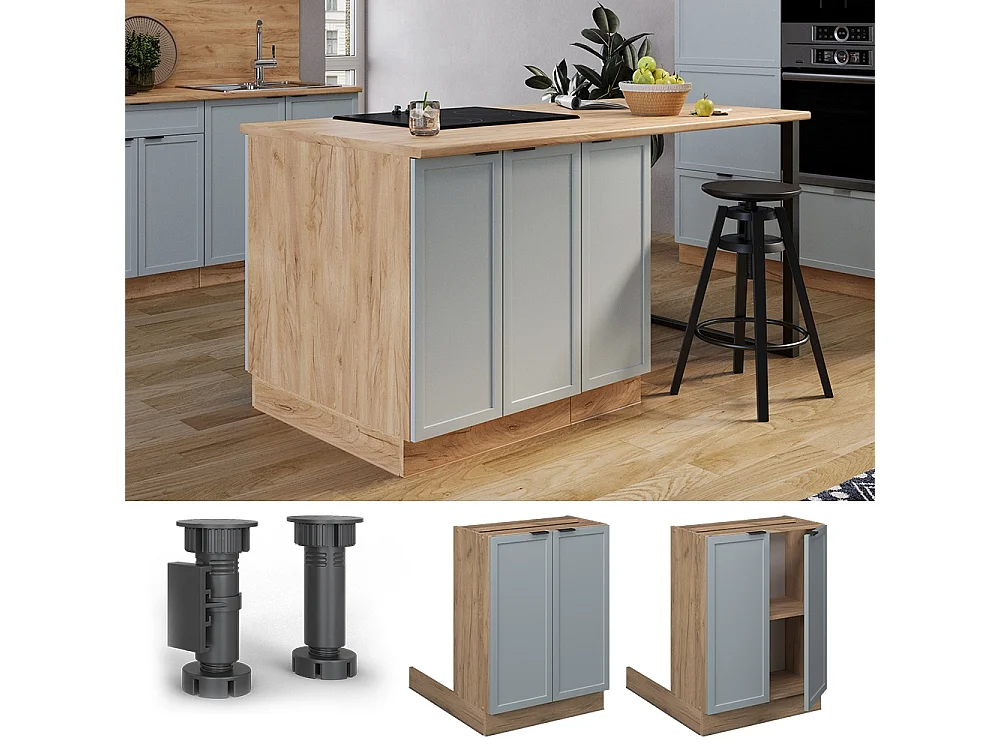 Îlot de cuisine bleu clair-gris 60x30x82 fame-line