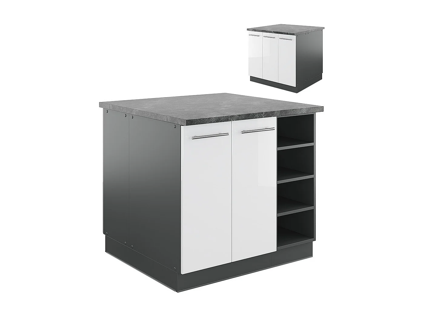 Îlot de cuisine blanc brillant/anthracite 90x60x82 fame-line