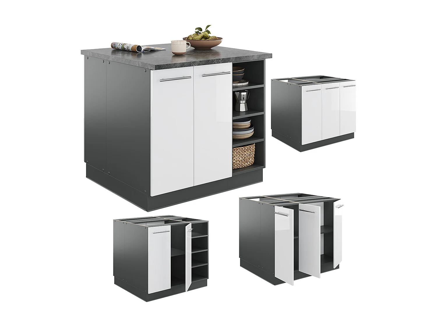 Îlot de cuisine blanc brillant/anthracite 90x60x82 fame-line