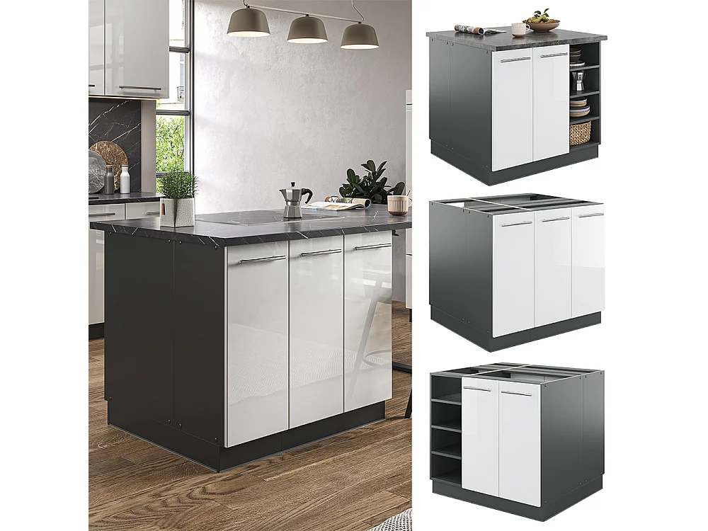 Îlot de cuisine blanc brillant/anthracite 90x60x82 fame-line