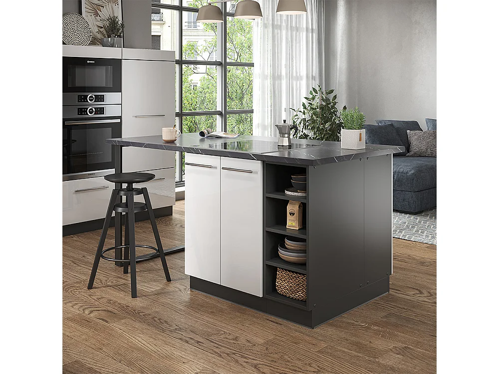Îlot de cuisine blanc brillant/anthracite 90x60x82 fame-line