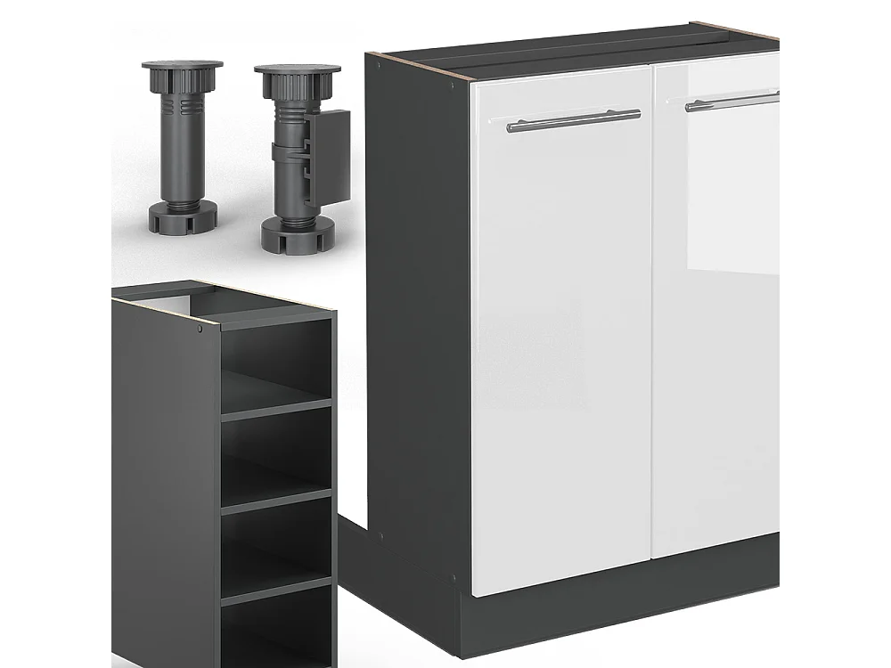 Îlot de cuisine blanc brillant/anthracite 90x60x82 fame-line