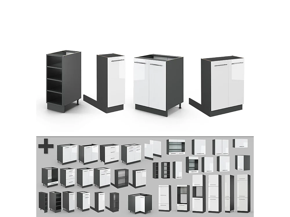 Îlot de cuisine blanc brillant/anthracite 90x60x82 fame-line