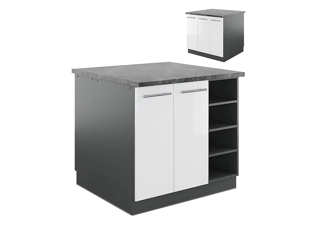 Îlot de cuisine blanc brillant/anthracite 90x60x82 fame-line