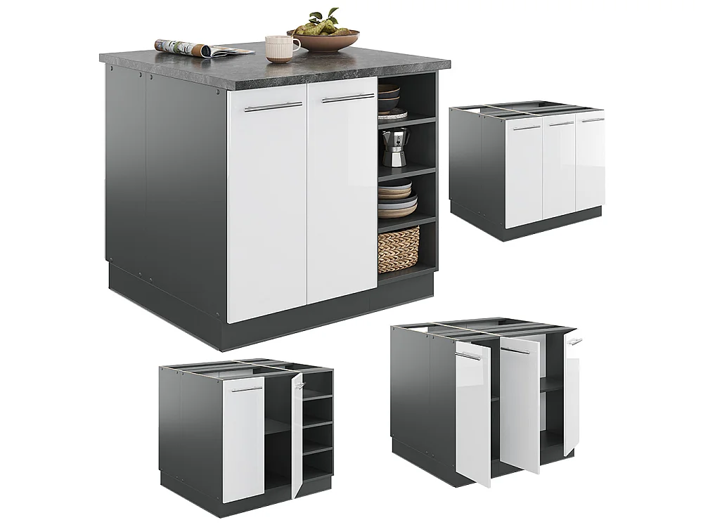 Îlot de cuisine blanc brillant/anthracite 90x60x82 fame-line