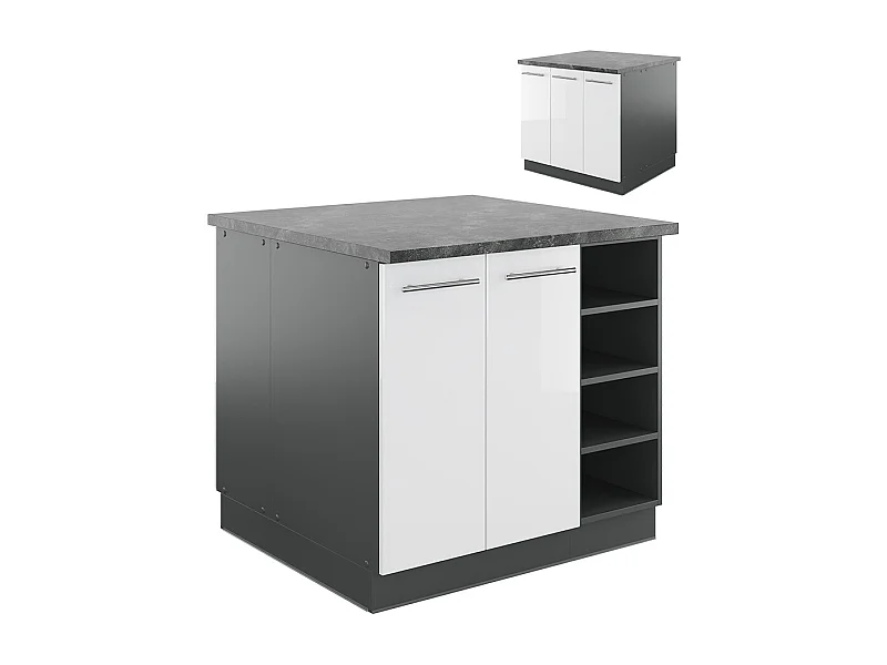 Îlot de cuisine blanc brillant/anthracite 90x60x82 fame-line