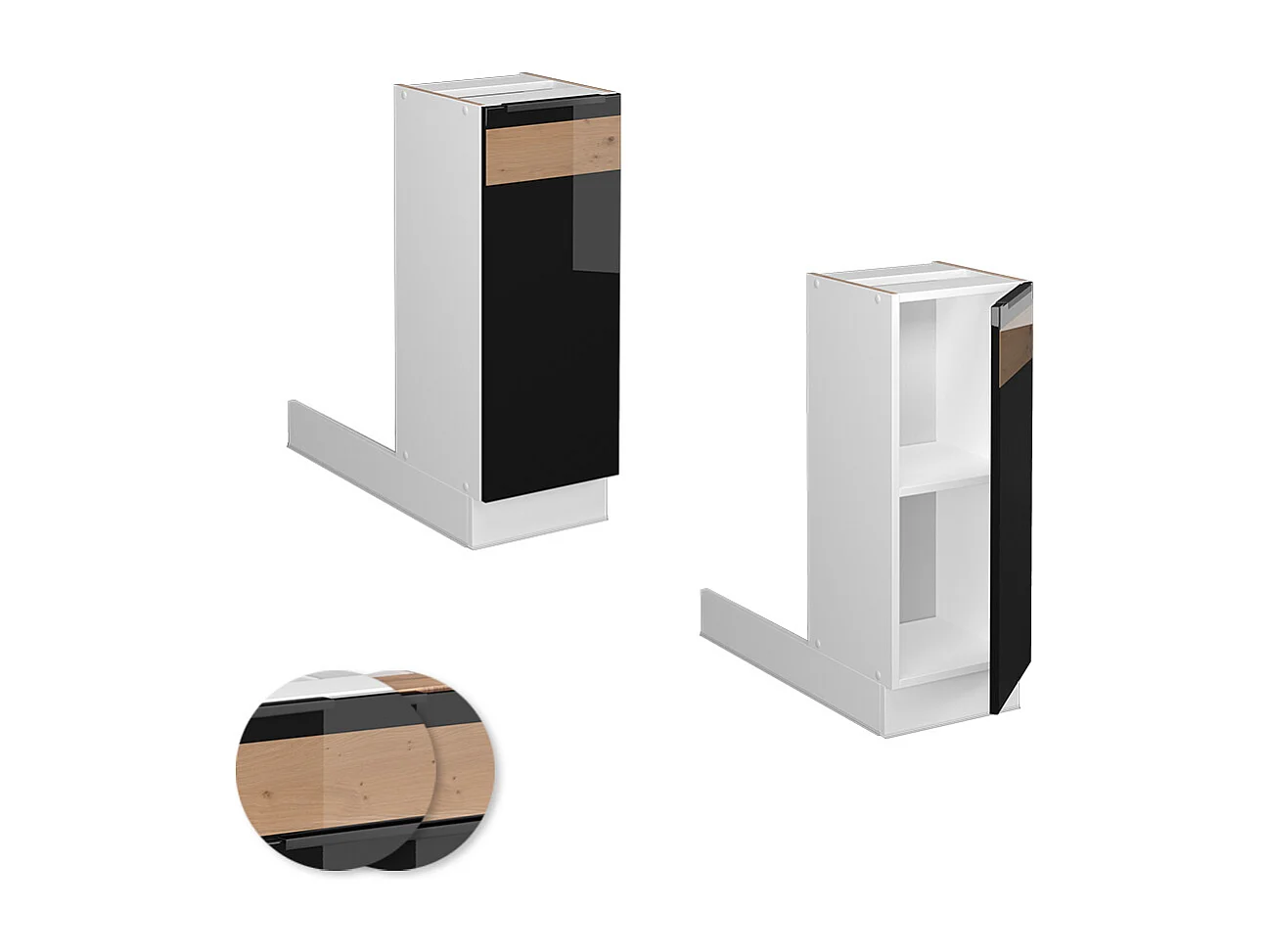 Armário de cozinha com ilha carvalho preto alto brilho 30x70x82 fame-line