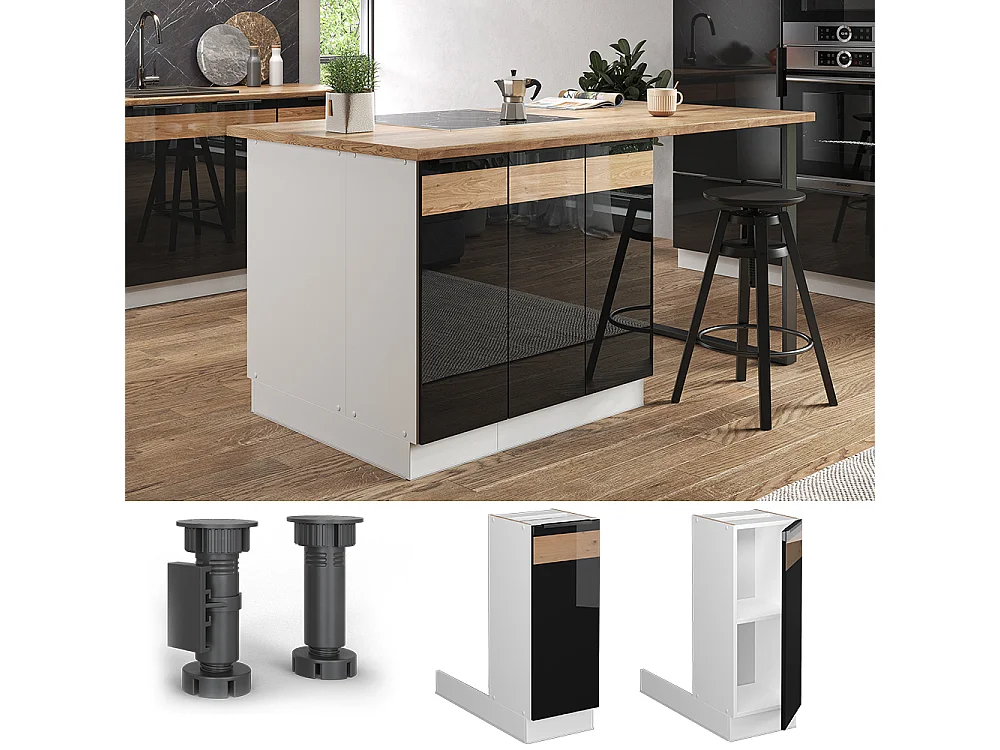 Îlot de cuisine chêne noir brillant 30x70x82 fame-line