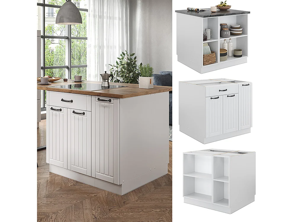 Îlot de cuisine blanc campagne/blanc 90x60x82 fame-line