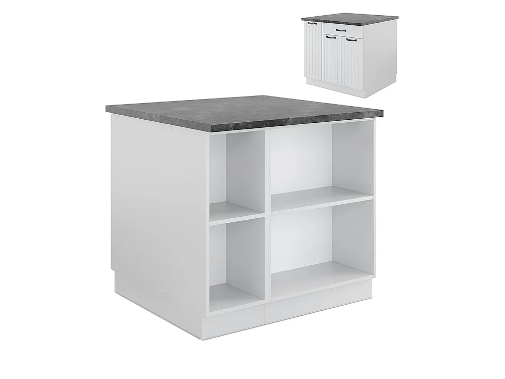 Îlot de cuisine blanc campagne/blanc 90x60x82 fame-line