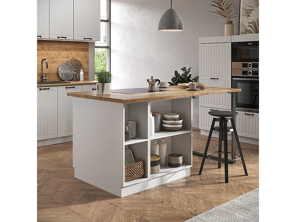 Îlot de cuisine blanc campagne/blanc 90x60x82 fame-line