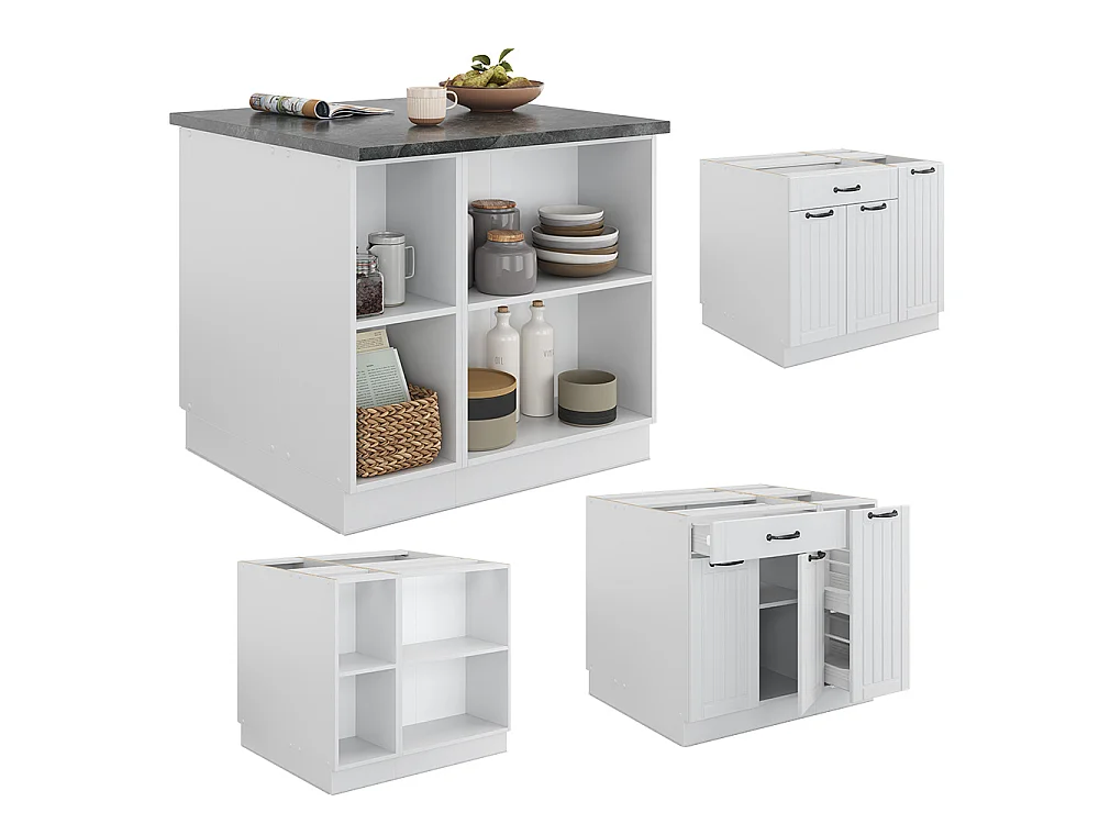 Îlot de cuisine blanc campagne/blanc 90x60x82 fame-line