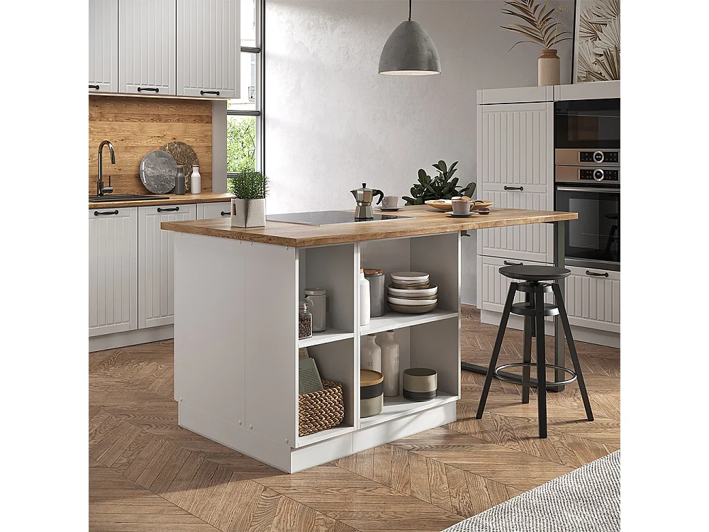 Îlot de cuisine blanc campagne/blanc 90x60x82 fame-line