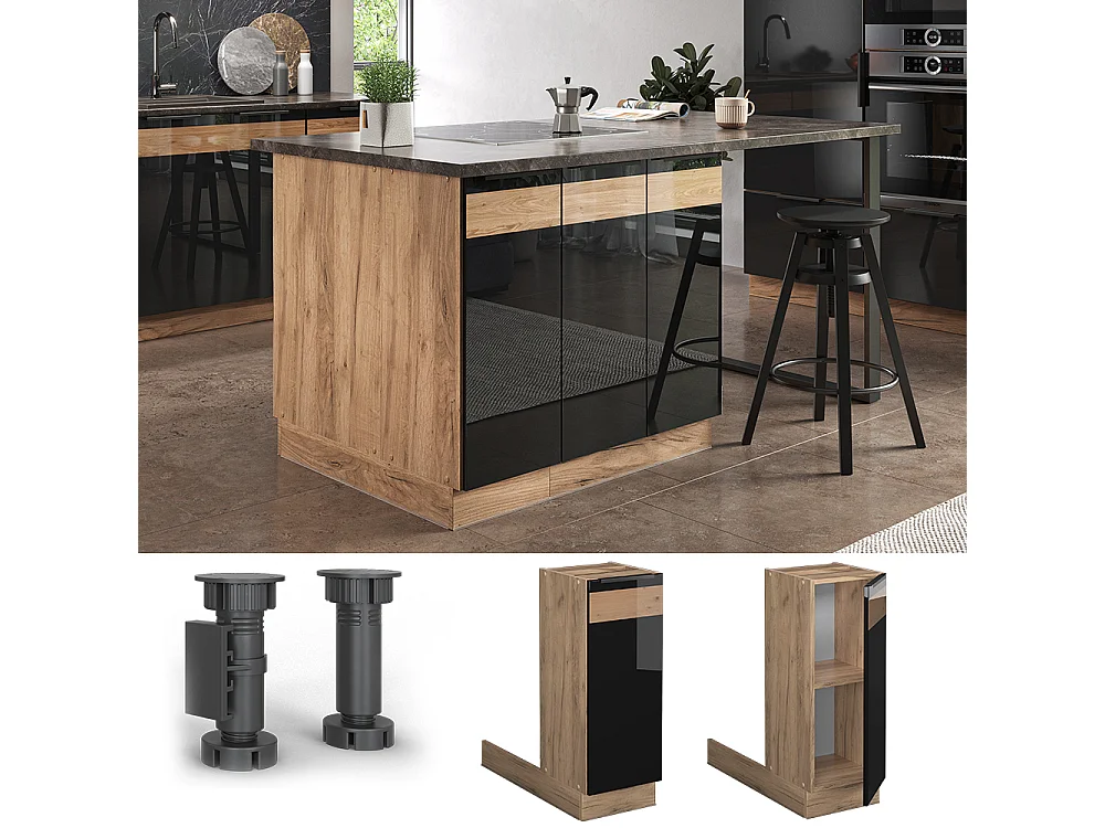 Îlot de cuisine chêne noir brillant 30x70x82 fame-line