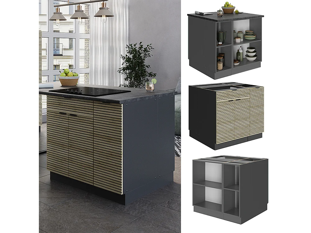 Îlot de cuisine panneau en chêne 90x60x82 fame-line