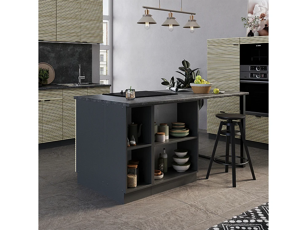 Îlot de cuisine panneau en chêne 90x60x82 fame-line