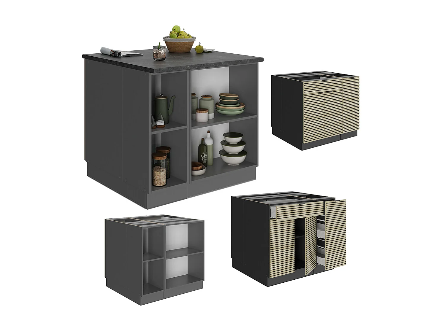 Îlot de cuisine panneau en chêne 90x60x82 fame-line