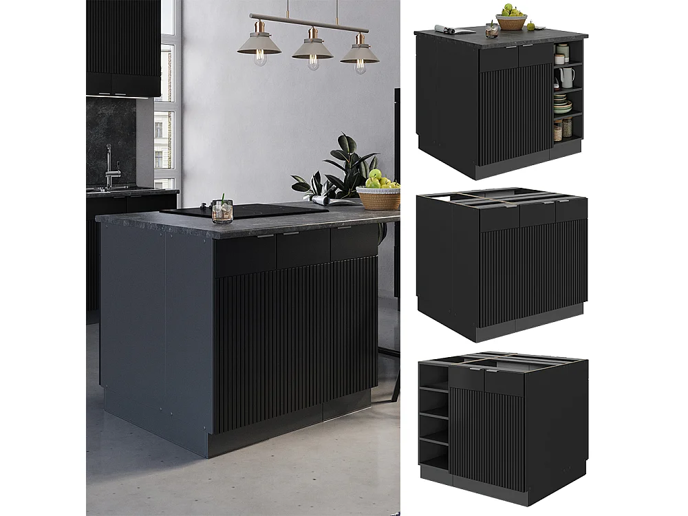 Îlot de cuisine noir rayé 90x60x82 fame-line