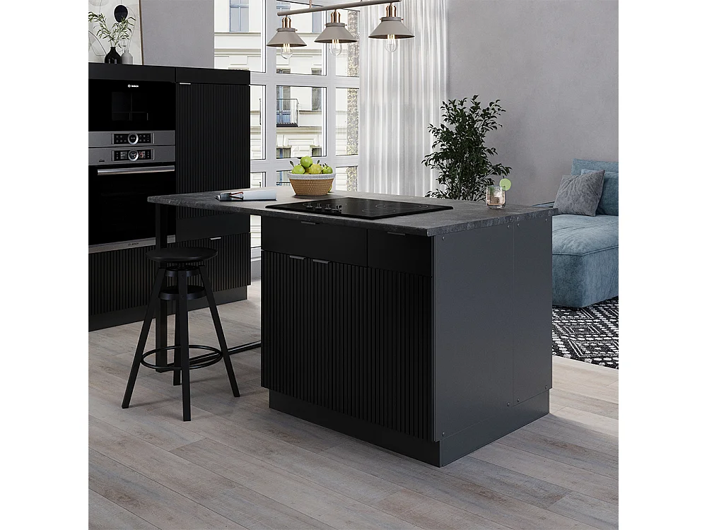 Îlot de cuisine noir rayé 90x60x82 fame-line
