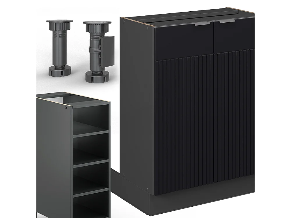 Îlot de cuisine noir rayé 90x60x82 fame-line