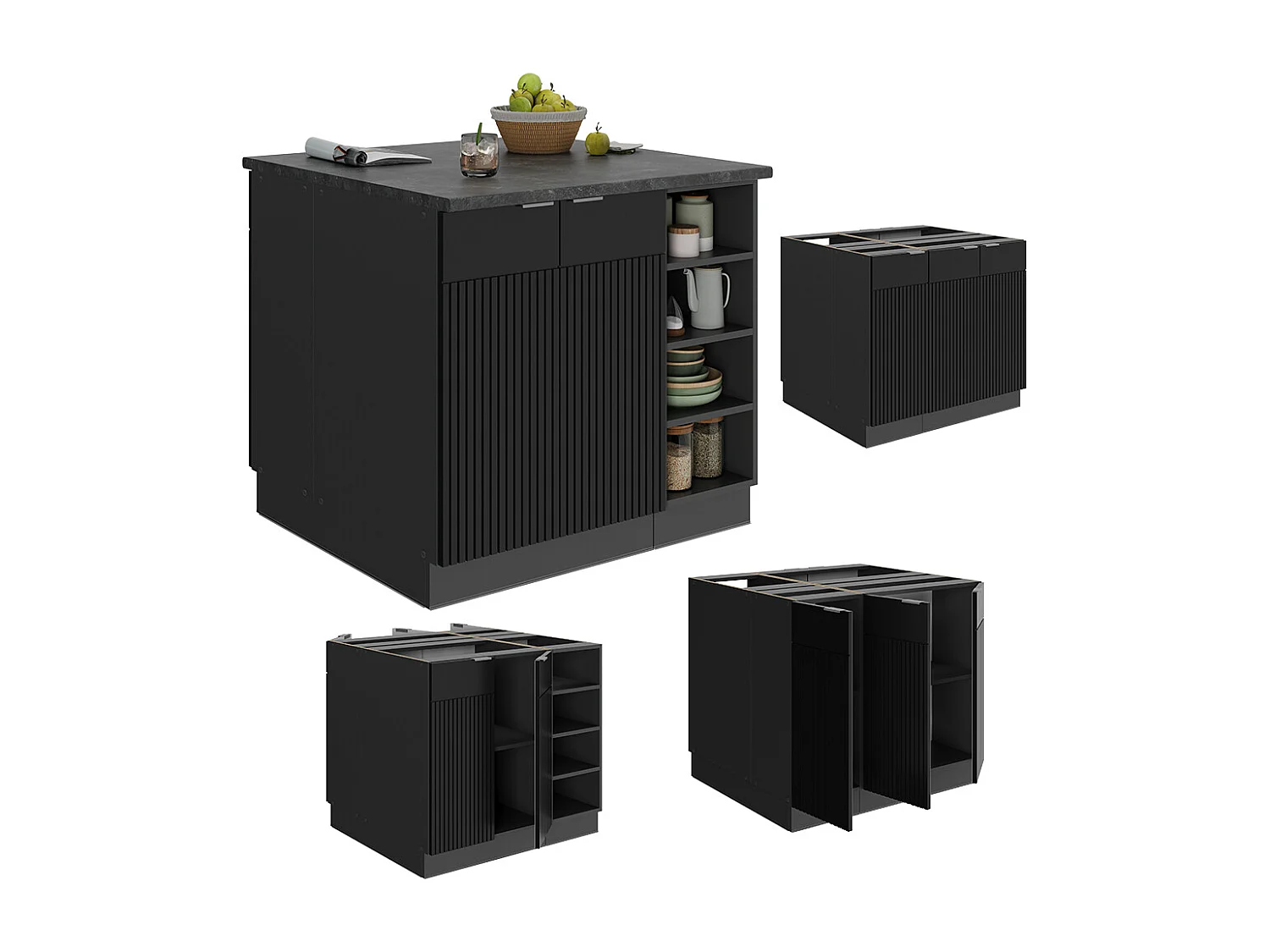 Îlot de cuisine noir rayé 90x60x82 fame-line