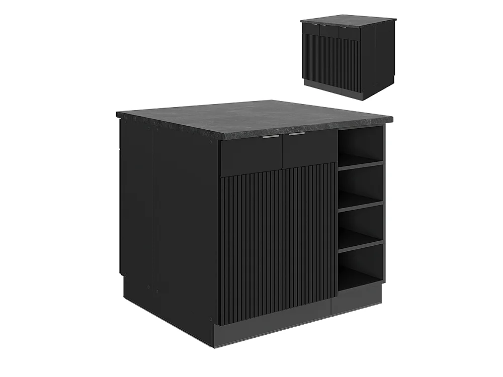 Îlot de cuisine noir rayé 90x60x82 fame-line