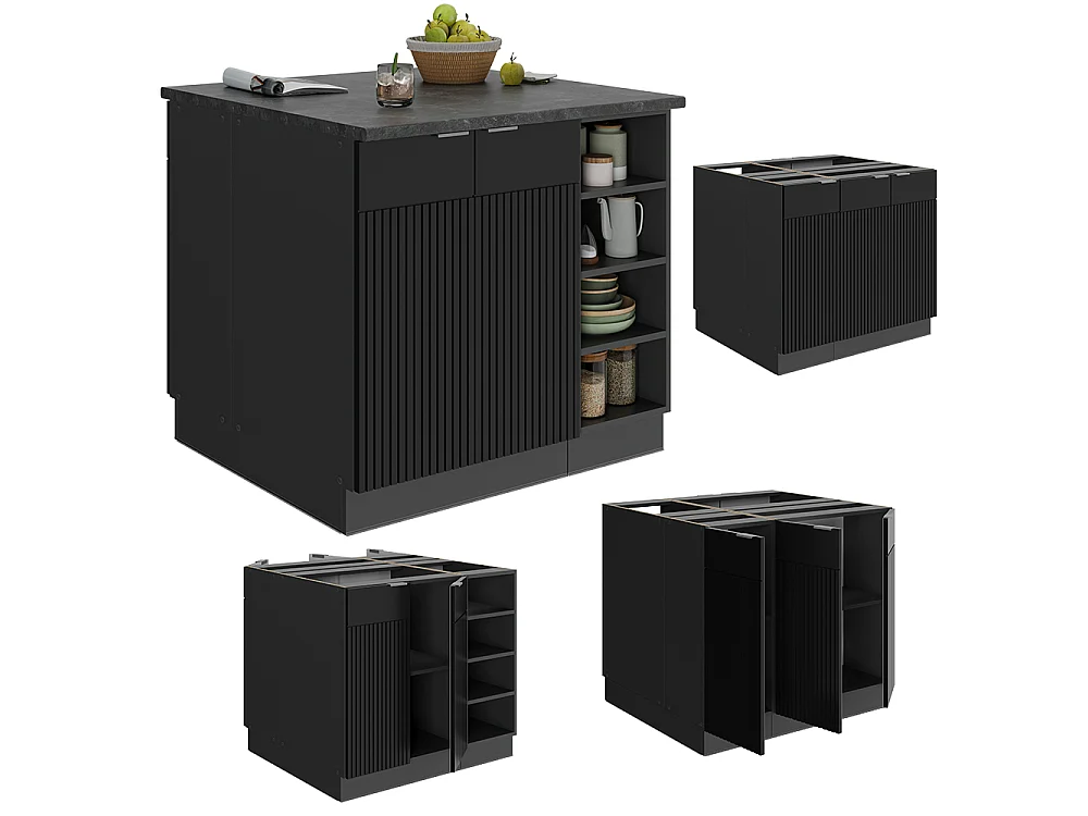 Îlot de cuisine noir rayé 90x60x82 fame-line