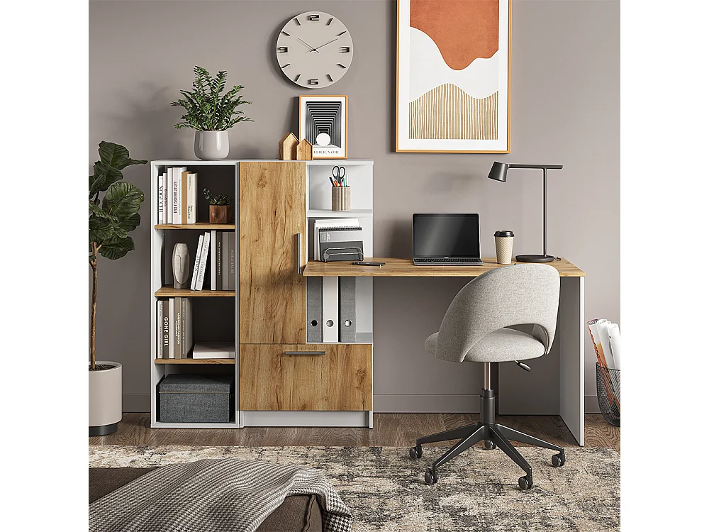 Étagère à livres chêne blanc/force de lor 40x30x120 tomy