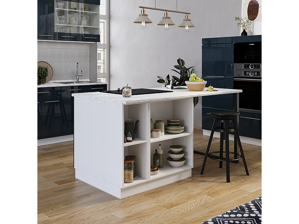 Ilot de cuisine bleu foncé brillant 90x60x82 fame-line