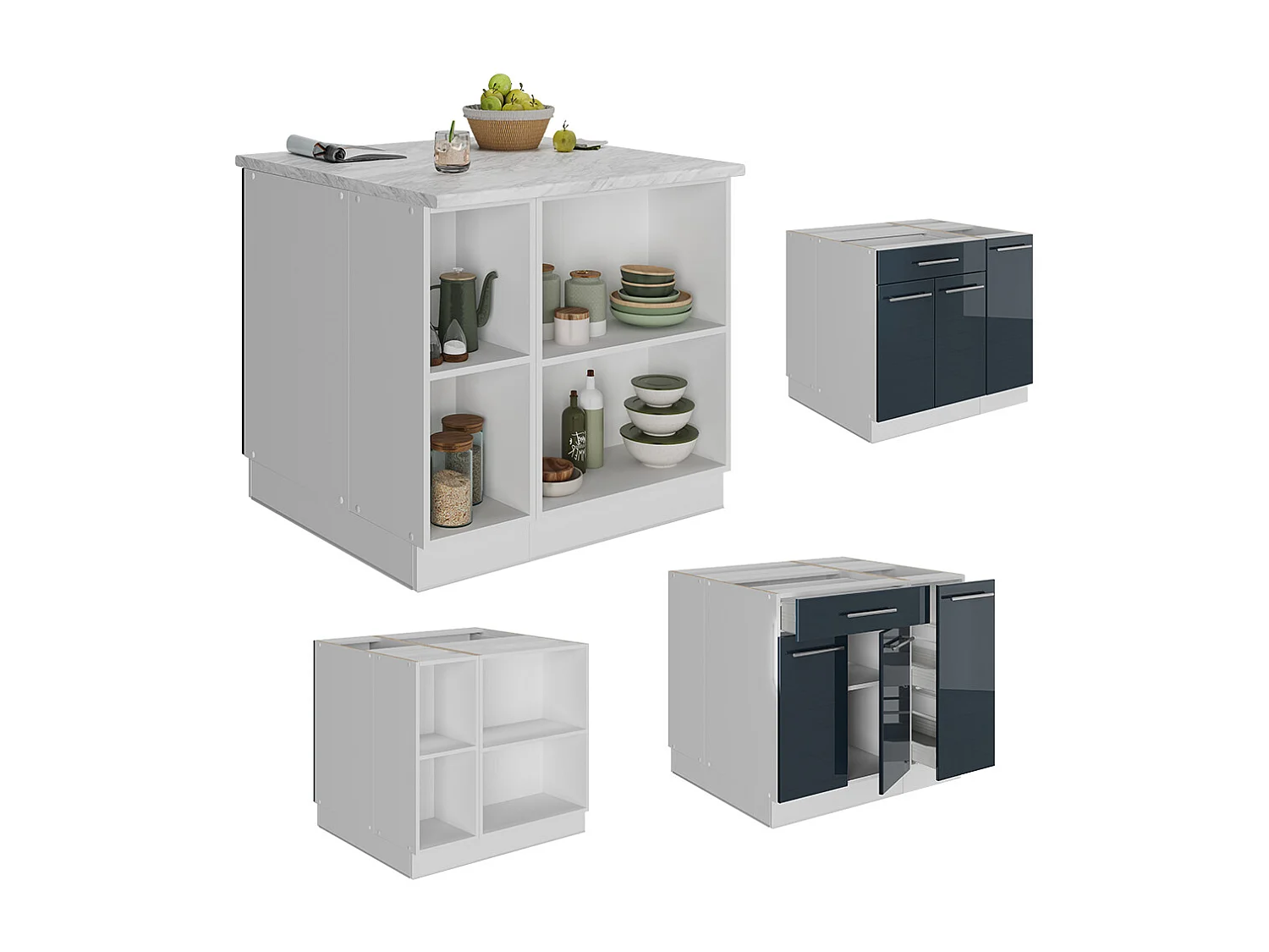 Ilot de cuisine bleu foncé brillant 90x60x82 fame-line